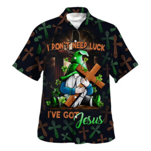 Christianartbag Hawaiian Shirt, I Don't Need Luck I've Got Jesus Gnome Patrick Day Hawaiian Shirt, Christian Hawaiian Shirts For Men & Women. - Christian Art Bag