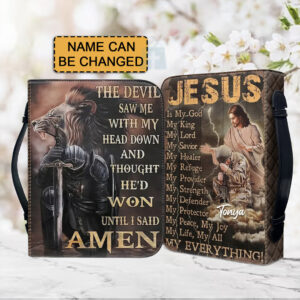 Christianartbag Bible Cover, Jesus Is My GOD Bible Cover, Personalized Bible Cover, Christ Cross Lion Bible Cover, Christian Gifts, CAB12081123. - Christian Art Bag