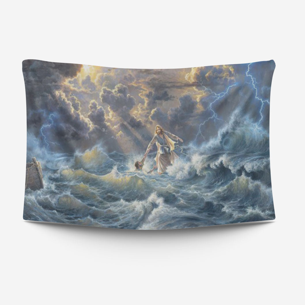 Christianartbag Tapestry, Jesus Saves Peter From Drowning, Jesus Christ Tapestry Wall Art, Tapestry Wall Hanging, Christian Wall Art, Tapestries, CABTP01080923. - Christian Art Bag