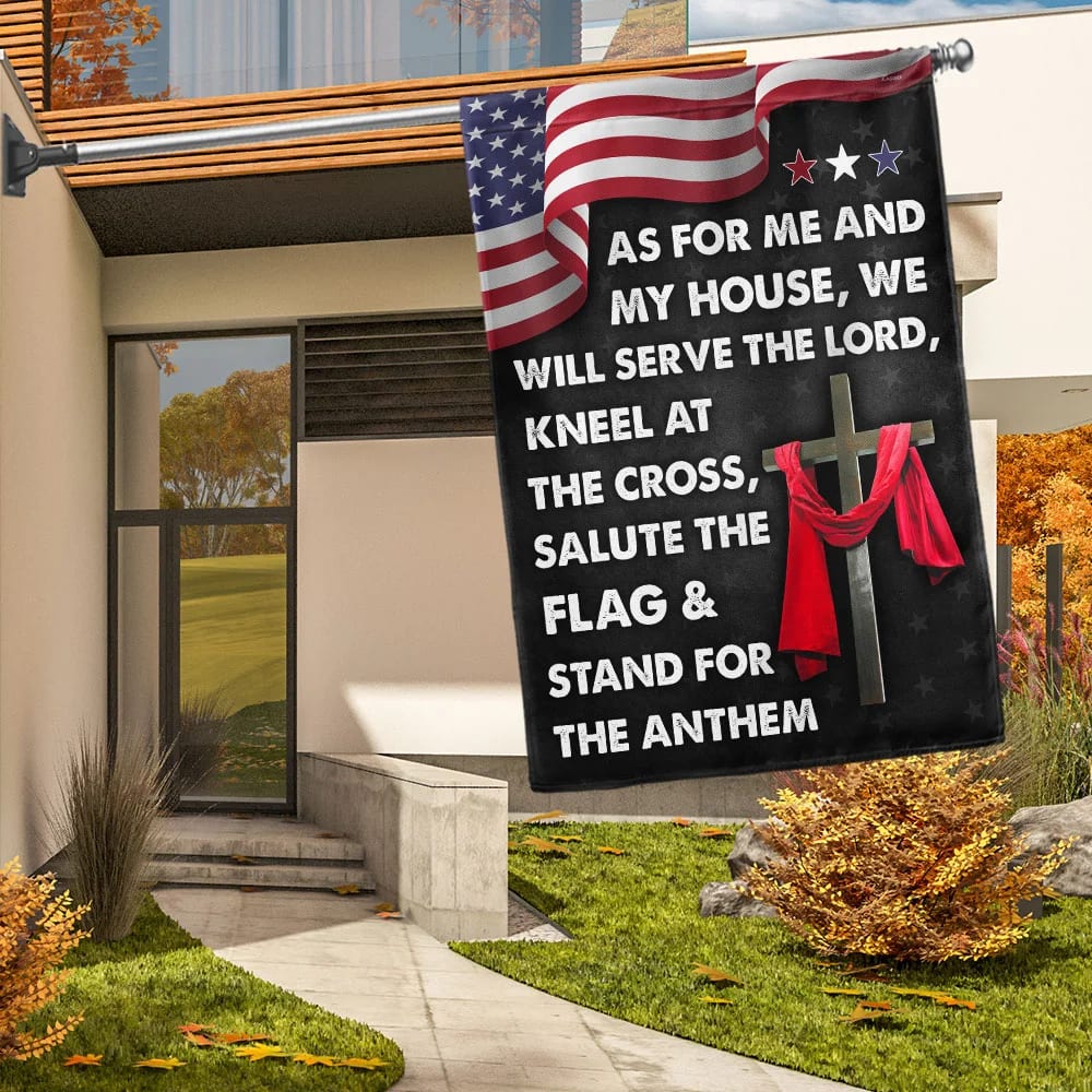 Christianartbag Flag, Jesus Cross American House Flags As For Me And My House We Will Serve The Lord House Flags - Christian Art Bag