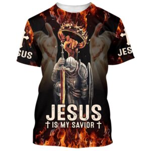 Christianartbag 3D T-Shirt, Jesus Is My Savior Warrior Crown Of Thorns, Christian T-Shirt, Christian 3D T-Shirt, Unisex T-Shirt. - Christian Art Bag