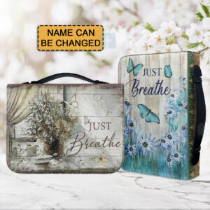 Christianartbag Bible Cover, Just Breathe Bible Cover, Personalized Bible Cover, Butterfly Flower Bible Cover, Christian Gifts, CAB01061123. - Christian Art Bag