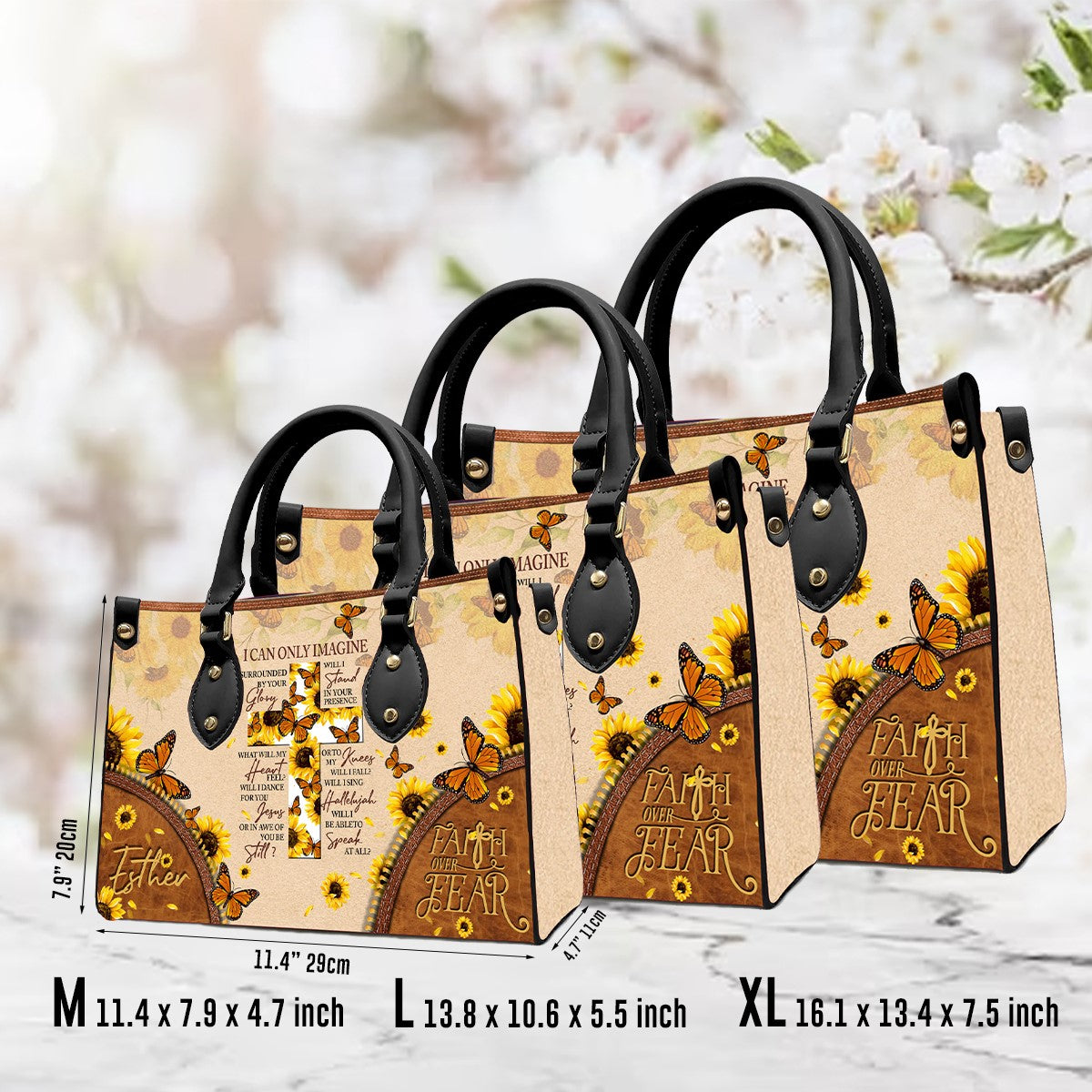 Christianartbag Handbags, I Can Only Imagine Leather Handbag, Butterfly Sunflower Cross Leather Handbag, Gifts for Women, CABLTB02311023. - Christian Art Bag