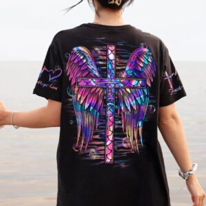 Christianartbag 3D T-Shirt For Women, Faith Cross Wings Mermaid Hologram,Christian Shirt, Faithful Fashion, 3D Printed Shirts for Christian Women - Christian Art Bag