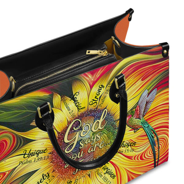 Christianartbag Handbags, GOD Says You Are Leather Handbag, Sunflower Hummingbird Leather Handbag, Gifts for Women, CABLTB01181023. - Christian Art Bag