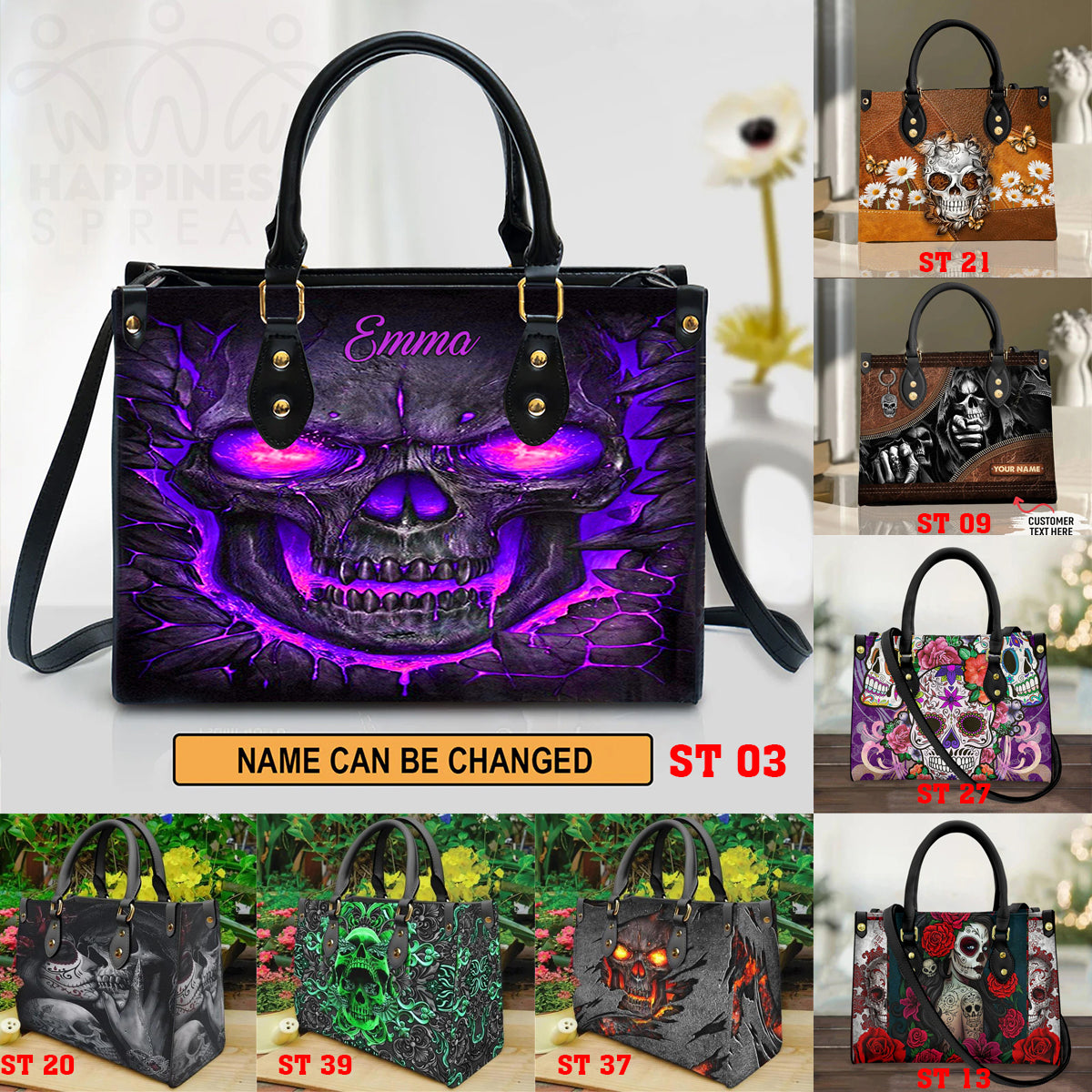 Christianart Personalized Gifts For Women, Purple Skull Leather Bag Handbag Purse for Women Fashion Small Casual Tote Luxury Shoulder Messenger Bolsa Female. - Christian Art Bag