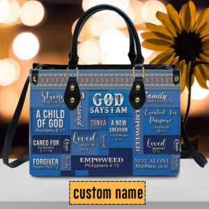 Christianartbag Handbags, God Says I Am Leather Handbag Blue, Personalized Bags, Gifts for Women, Christmas Gift, CABLTB05240923. - Christian Art Bag