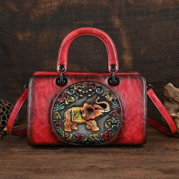 Christianartbag Handmade Leather Bag, Luxury Handbag Vintage Handmade Women Shoulder Bag For Ladies Hand Bags New Vintage Embossed Hand Painted Handmade Handbags Elephant, CABHMB02141023 - Christian Art Bag