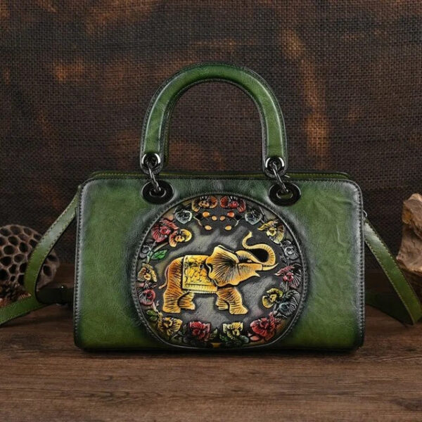 Christianartbag Handmade Leather Bag, Luxury Handbag Vintage Handmade Women Shoulder Bag For Ladies Hand Bags New Vintage Embossed Hand Painted Handmade Handbags Elephant, CABHMB02141023 - Christian Art Bag