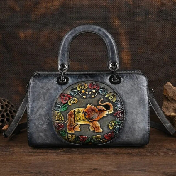 Christianartbag Handmade Leather Bag, Luxury Handbag Vintage Handmade Women Shoulder Bag For Ladies Hand Bags New Vintage Embossed Hand Painted Handmade Handbags Elephant, CABHMB02141023 - Christian Art Bag