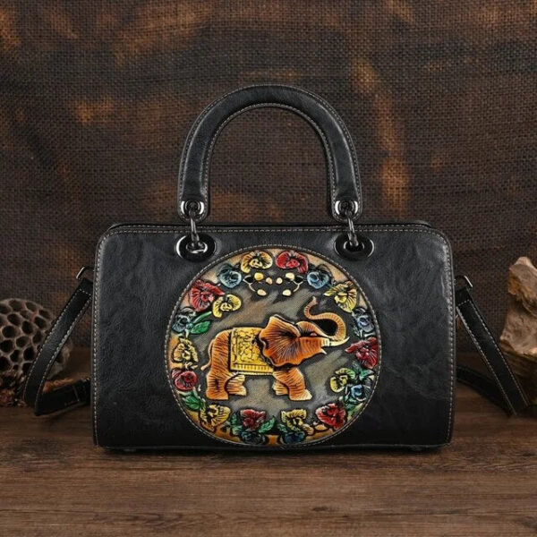 Christianartbag Handmade Leather Bag, Luxury Handbag Vintage Handmade Women Shoulder Bag For Ladies Hand Bags New Vintage Embossed Hand Painted Handmade Handbags Elephant, CABHMB02141023 - Christian Art Bag