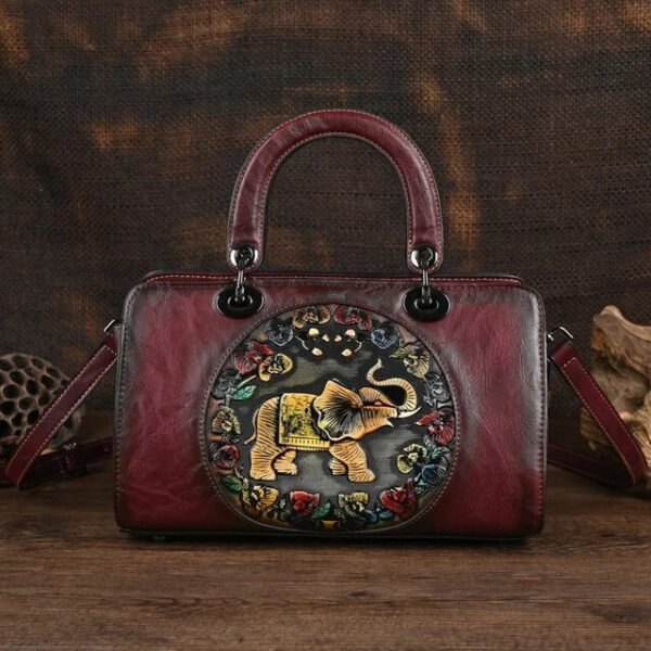 Christianartbag Handmade Leather Bag, Luxury Handbag Vintage Handmade Women Shoulder Bag For Ladies Hand Bags New Vintage Embossed Hand Painted Handmade Handbags Elephant, CABHMB02141023 - Christian Art Bag