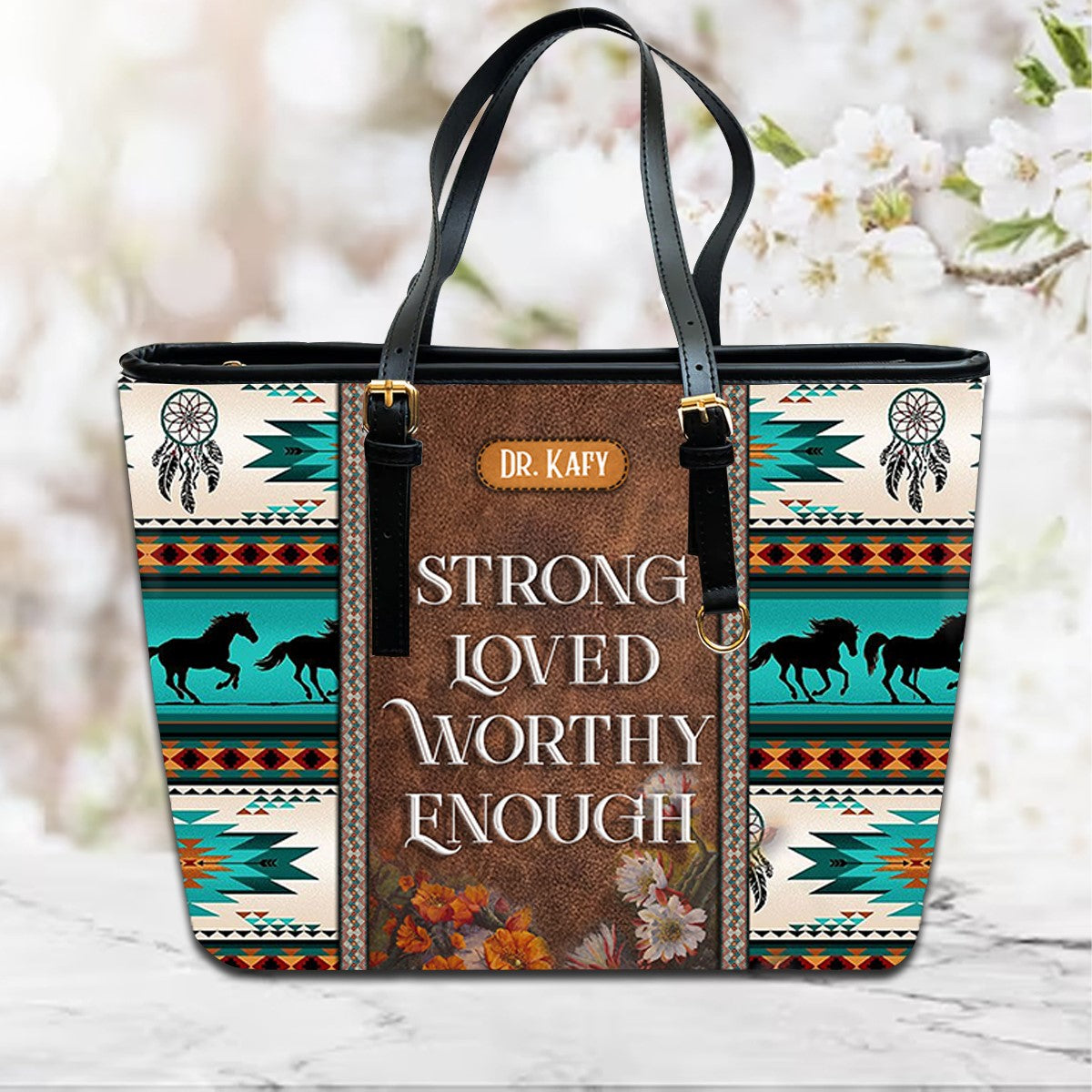 Christianartbag Handbags, I Am Strong Loved Worthy Enough Leather Handbag, Southwest Native American embroidery Handbag, Gifts for Women, CABLTB01101023. - Christian Art Bag