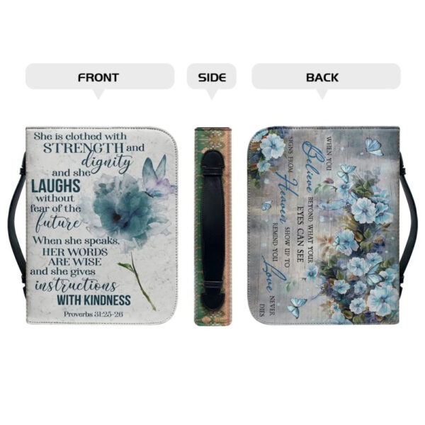 Christianartbag Bible Cover, She Is Clothed With Strength and Dignity Bible Cover, Personalized Bible Cover, Butterfly Flower Bible Cover, Christian Gifts, CAB01081123. - Christian Art Bag