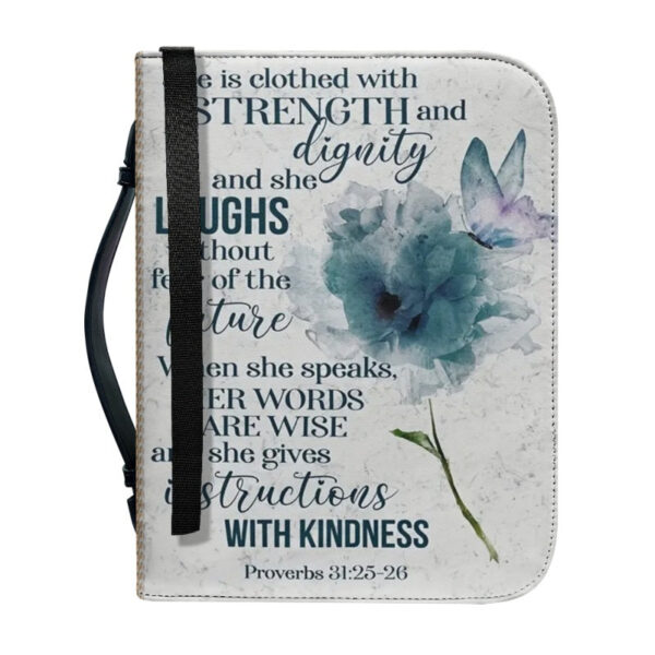 Christianartbag Bible Cover, She Is Clothed With Strength and Dignity Bible Cover, Personalized Bible Cover, Butterfly Flower Bible Cover, Christian Gifts, CAB01081123. - Christian Art Bag