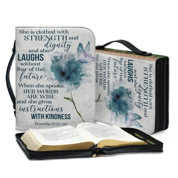 Christianartbag Bible Cover, She Is Clothed With Strength and Dignity Bible Cover, Personalized Bible Cover, Butterfly Flower Bible Cover, Christian Gifts, CAB01081123. - Christian Art Bag