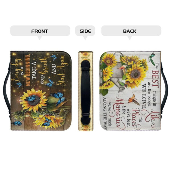 Christianartbag Bible Cover, Every Day Is A New Beginning Bible Cover, Personalized Bible Cover, Sunflower Butterfly Hummingbird Bible Cover, Christian Gifts, CAB18081123. - Christian Art Bag