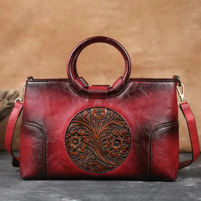 Christianartbag Handmade Leather Bag, New Retro Handmade Embossed Shoulder Bag for Women High Quality Leather Women Handbag Large Capacity Female Messenger Purse Bags, CABHMB07141023 - Christian Art Bag