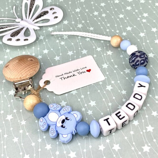 Personalized Gift, Pacifier Clips Personalized Name Handmade Beech Holder Chain Silicone Crown Pacifier Chains Baby Teether Teething Chain Gift - Christian Art Bag