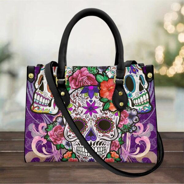 Christianart Personalized Gifts For Women, Purple Skull Leather Bag Handbag Purse for Women Fashion Small Casual Tote Luxury Shoulder Messenger Bolsa Female. - Christian Art Bag