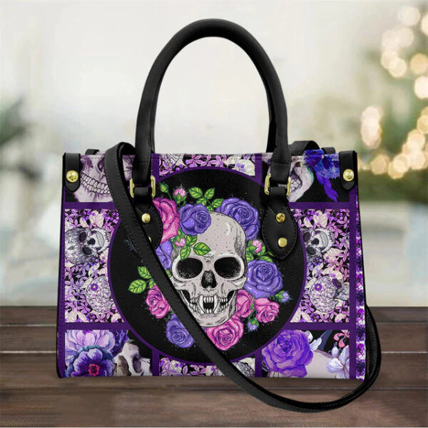 Christianart Personalized Gifts For Women, Purple Skull Leather Bag Handbag Purse for Women Fashion Small Casual Tote Luxury Shoulder Messenger Bolsa Female. - Christian Art Bag