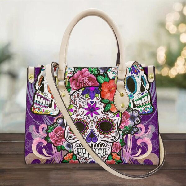 Christianart Personalized Gifts For Women, Purple Skull Leather Bag Handbag Purse for Women Fashion Small Casual Tote Luxury Shoulder Messenger Bolsa Female. - Christian Art Bag