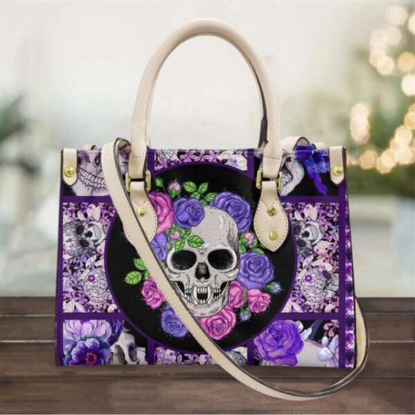 Christianart Personalized Gifts For Women, Purple Skull Leather Bag Handbag Purse for Women Fashion Small Casual Tote Luxury Shoulder Messenger Bolsa Female. - Christian Art Bag