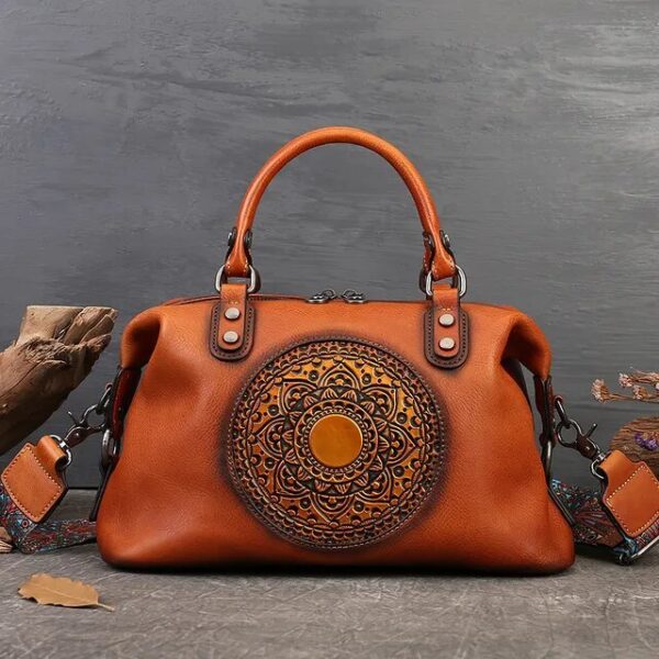 Christianartbag Handmade Leather Bag, Retro Handmade Women Handbag For Ladies Genuine Leather Should Bags Bohemian Style Soft Cow Boston Luxury Handbags, CABHMB08141023 - Christian Art Bag