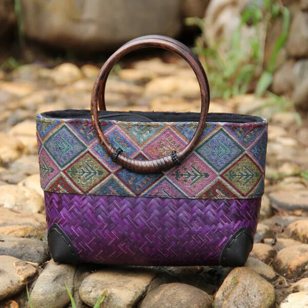 Christianartbag Handmade Bag, Retro handmade bamboo woven bag mini woven female bag literary youth storage woven rattan handbag, CABHMB03141023. - Christian Art Bag