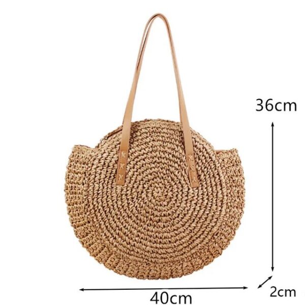 Christianartbag Handmade Bag, Summer & Autumn Round Straw Beach Bag Vintage Handmade Woven Shoulder Bag Raffia circle Rattan bags Bohemian Summer Vacation Casual Bags, CABHMB07141023. - Christian Art Bag