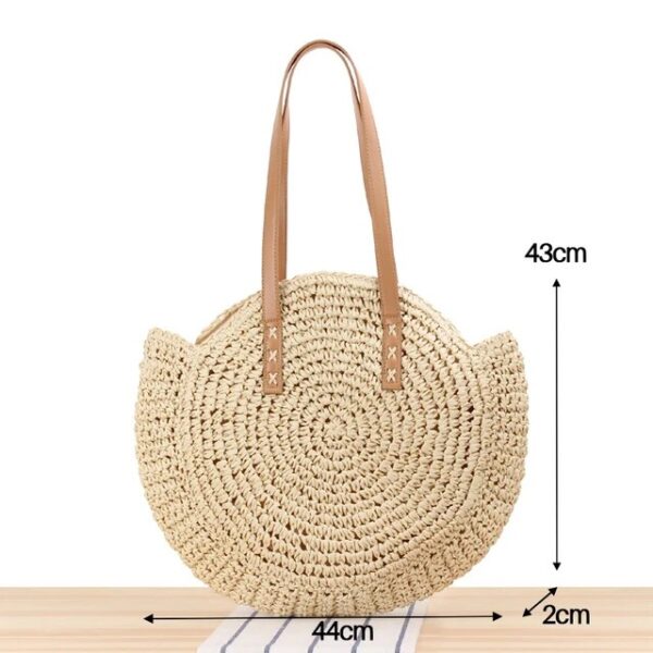 Christianartbag Handmade Bag, Summer & Autumn Round Straw Beach Bag Vintage Handmade Woven Shoulder Bag Raffia circle Rattan bags Bohemian Summer Vacation Casual Bags, CABHMB07141023. - Christian Art Bag