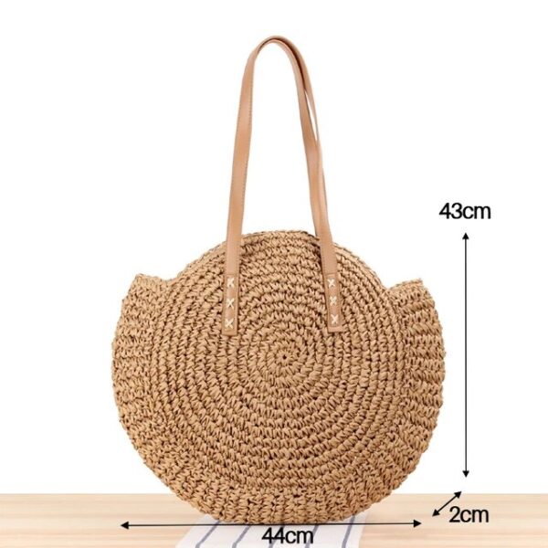 Christianartbag Handmade Bag, Summer & Autumn Round Straw Beach Bag Vintage Handmade Woven Shoulder Bag Raffia circle Rattan bags Bohemian Summer Vacation Casual Bags, CABHMB07141023. - Christian Art Bag