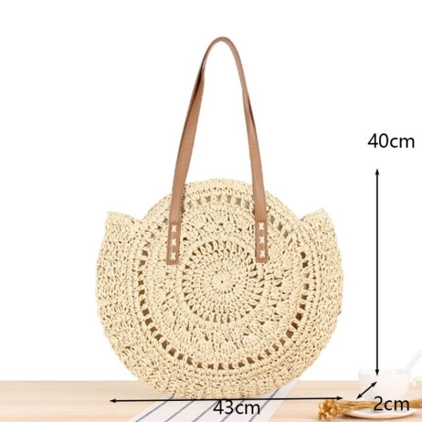 Christianartbag Handmade Bag, Summer & Autumn Round Straw Beach Bag Vintage Handmade Woven Shoulder Bag Raffia circle Rattan bags Bohemian Summer Vacation Casual Bags, CABHMB07141023. - Christian Art Bag