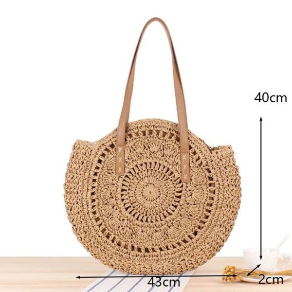 Christianartbag Handmade Bag, Summer & Autumn Round Straw Beach Bag Vintage Handmade Woven Shoulder Bag Raffia circle Rattan bags Bohemian Summer Vacation Casual Bags, CABHMB07141023. - Christian Art Bag