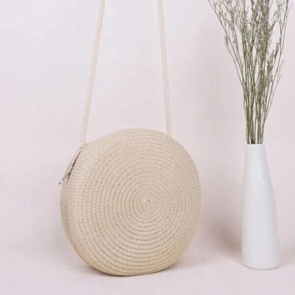 Christianartbag Handmade Bag, Minimalist Straw Bag Round, Flower Graphic Circle Straw Bag, Vintage Shoulder Beach Bag, Women's Crossbody Purse Mini Floral Decor Straw Crossbody Bag, CABHMB02141023. - Christian Art Bag