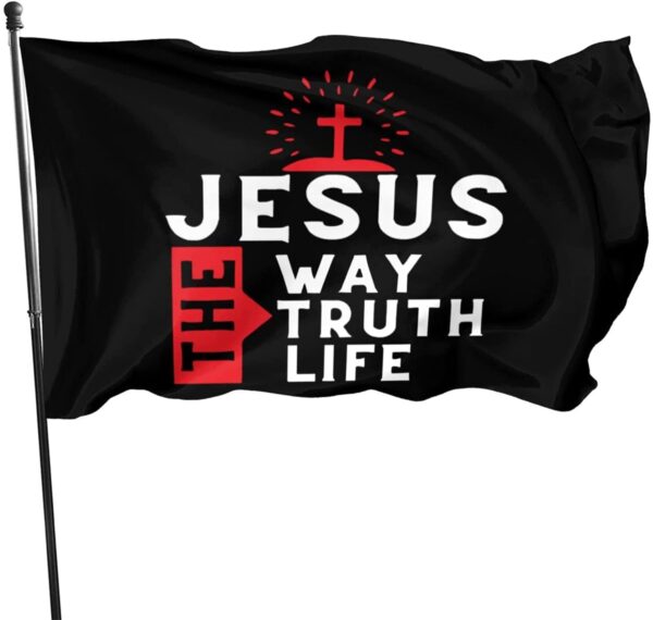 Christianartbag Flag Decor, Jesus The Way The Truth The Life Polyester Flag Durable Fade Resistant Vivid Color Inside Outdoor Flag Memorial Gift Women Men - Christian Art Bag