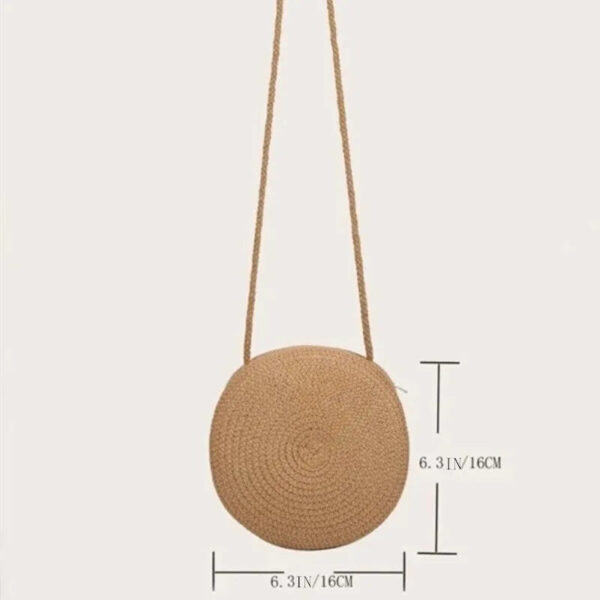 Christianartbag Handmade Bag, Minimalist Straw Bag Round, Flower Graphic Circle Straw Bag, Vintage Shoulder Beach Bag, Women's Crossbody Purse Mini Floral Decor Straw Crossbody Bag, CABHMB02141023. - Christian Art Bag