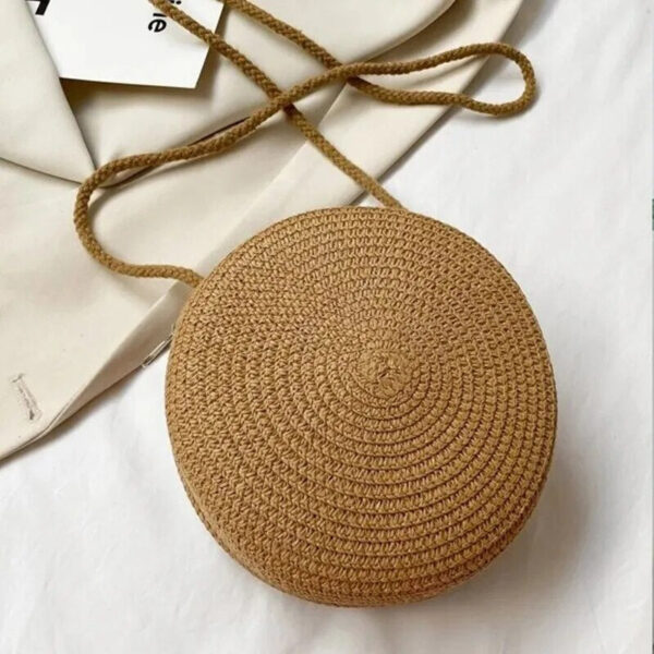 Christianartbag Handmade Bag, Minimalist Straw Bag Round, Flower Graphic Circle Straw Bag, Vintage Shoulder Beach Bag, Women's Crossbody Purse Mini Floral Decor Straw Crossbody Bag, CABHMB02141023. - Christian Art Bag