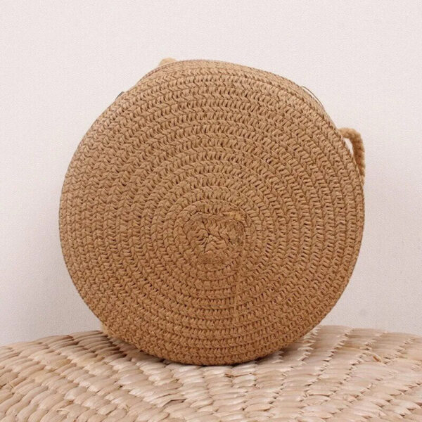 Christianartbag Handmade Bag, Minimalist Straw Bag Round, Flower Graphic Circle Straw Bag, Vintage Shoulder Beach Bag, Women's Crossbody Purse Mini Floral Decor Straw Crossbody Bag, CABHMB02141023. - Christian Art Bag