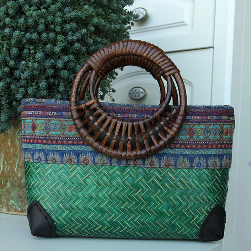 Christianartbag Handmade Bag, Retro handmade bamboo woven bag mini woven female bag literary youth storage woven rattan handbag, CABHMB03141023. - Christian Art Bag