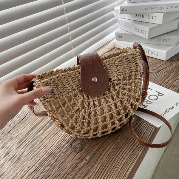 Christianartbag Handmade Bag, Summer & Autumn Straw Bag For Women Fashion Semicircle Crossbody Bags Rattan Handmade Messenger Handbag Travel Beach Bags Tote, CABHMB05141023. - Christian Art Bag