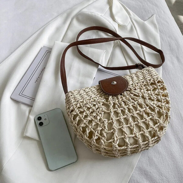 Christianartbag Handmade Bag, Summer & Autumn Straw Bag For Women Fashion Semicircle Crossbody Bags Rattan Handmade Messenger Handbag Travel Beach Bags Tote, CABHMB05141023. - Christian Art Bag