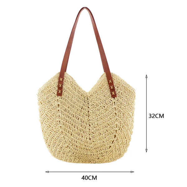 Christianartbag Handmade Bag, Summer & Autumn Straw Bags for Women Straw Shoulder Bags Rattan Woven Top Handle Bag Hollow Raffia Crochet Beach Bag Casual, CABHMB01141023. - Christian Art Bag