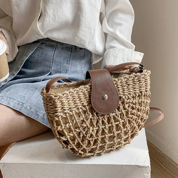 Christianartbag Handmade Bag, Summer & Autumn Straw Bag For Women Fashion Semicircle Crossbody Bags Rattan Handmade Messenger Handbag Travel Beach Bags Tote, CABHMB05141023. - Christian Art Bag