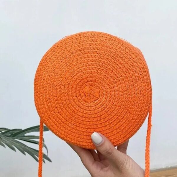 Christianartbag Handmade Bag, Minimalist Straw Bag Round, Flower Graphic Circle Straw Bag, Vintage Shoulder Beach Bag, Women's Crossbody Purse Mini Floral Decor Straw Crossbody Bag, CABHMB02141023. - Christian Art Bag