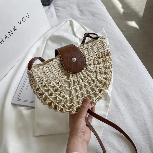 Christianartbag Handmade Bag, Summer & Autumn Straw Bag For Women Fashion Semicircle Crossbody Bags Rattan Handmade Messenger Handbag Travel Beach Bags Tote, CABHMB05141023. - Christian Art Bag