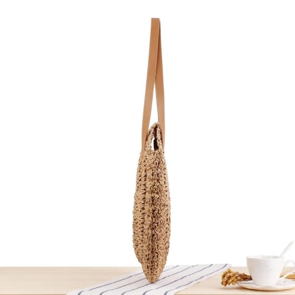 Christianartbag Handmade Bag, Summer & Autumn Round Straw Beach Bag Vintage Handmade Woven Shoulder Bag Raffia circle Rattan bags Bohemian Summer Vacation Casual Bags, CABHMB07141023. - Christian Art Bag