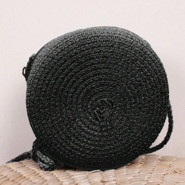 Christianartbag Handmade Bag, Minimalist Straw Bag Round, Flower Graphic Circle Straw Bag, Vintage Shoulder Beach Bag, Women's Crossbody Purse Mini Floral Decor Straw Crossbody Bag, CABHMB02141023. - Christian Art Bag