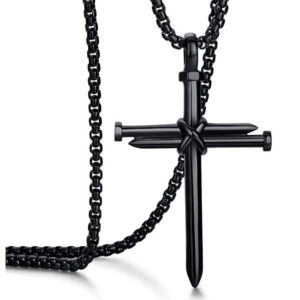 Christianartbag Jewelry, Mens Jewellery Black Stainless Steel Necklace Nail Cross Pendant-Chain Necklace Christian Church Baptism Gift for Men Wholesale,CABJWL06270723 - Christian Art Bag