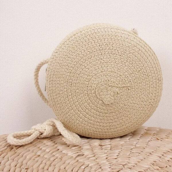 Christianartbag Handmade Bag, Minimalist Straw Bag Round, Flower Graphic Circle Straw Bag, Vintage Shoulder Beach Bag, Women's Crossbody Purse Mini Floral Decor Straw Crossbody Bag, CABHMB02141023. - Christian Art Bag